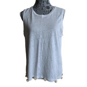 J Crew Linen Pom-Pom Tank Top Sleeveless Size M NWOT